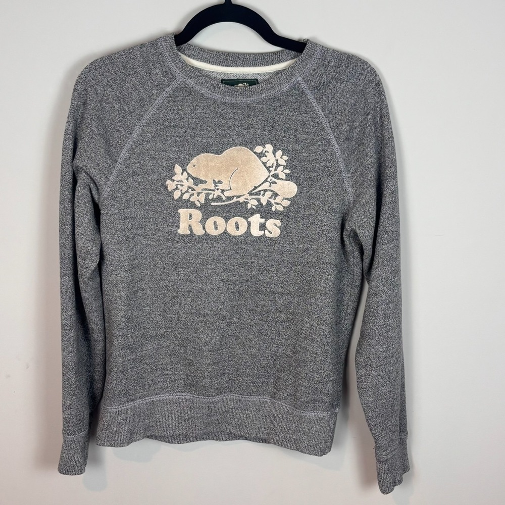 Roots Canada Womens Gray Pullover Sweatshirt Dolman Long Sleeves Sz SM Comfy